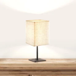 Lela Lampada Da Tavolo Paralume Lino Nero/sabbia