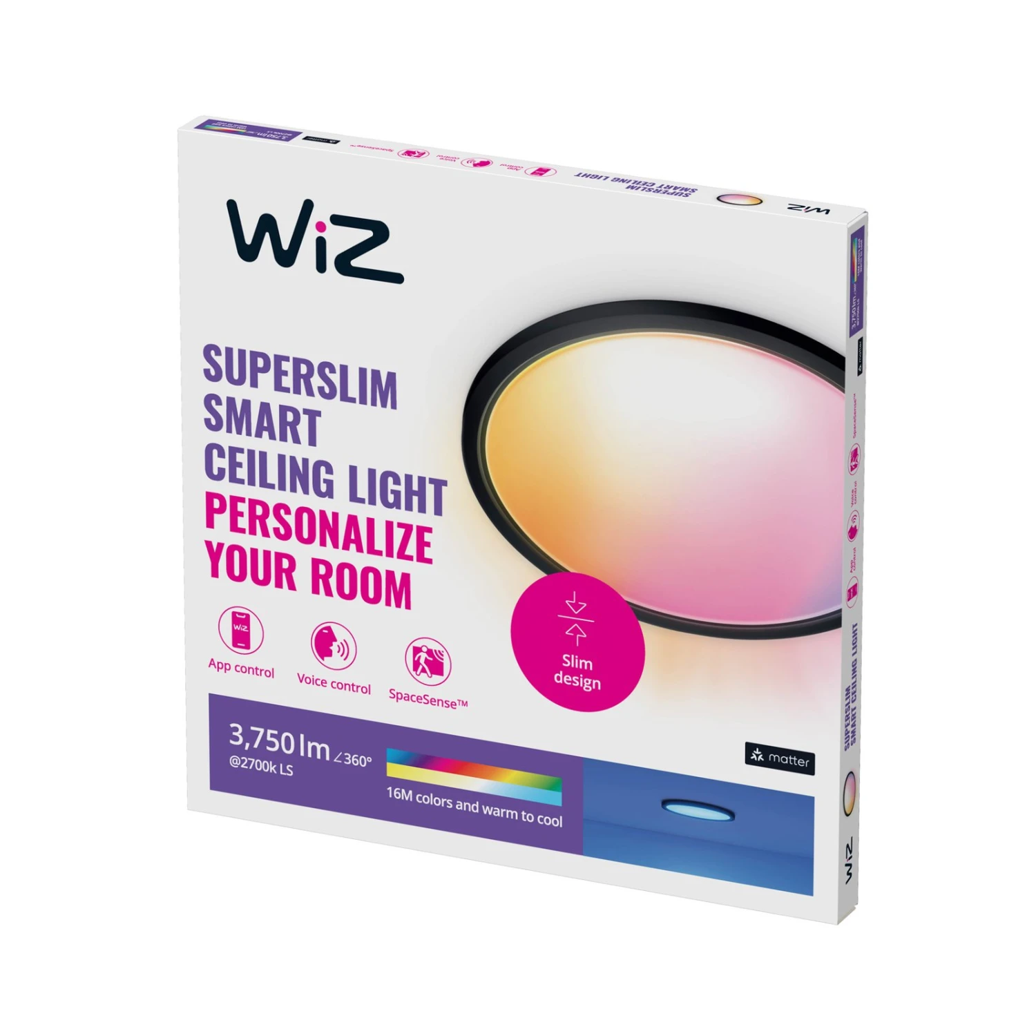 WiZ SuperSlim Plafoniera LED RGBW Ø54cm Nera 2 WiZ SuperSlim Plafoniera LED RGBW Ø54cm Nera - immagine 2