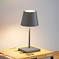 Nuindie Mini Lampada Da Tavolo LED, Rotonda, USB-C, Grigio Grafite