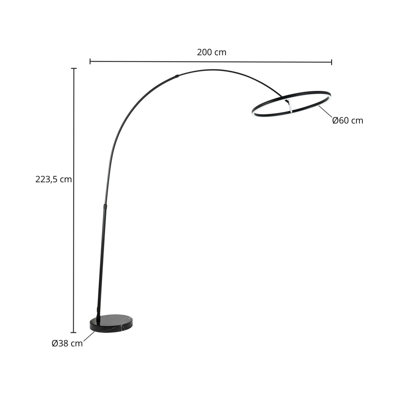 Lucande Virvera Piantana LED Arco, Rotondo, Nero 4 Lucande Virvera Piantana LED Arco, Rotondo, Nero - immagine 4