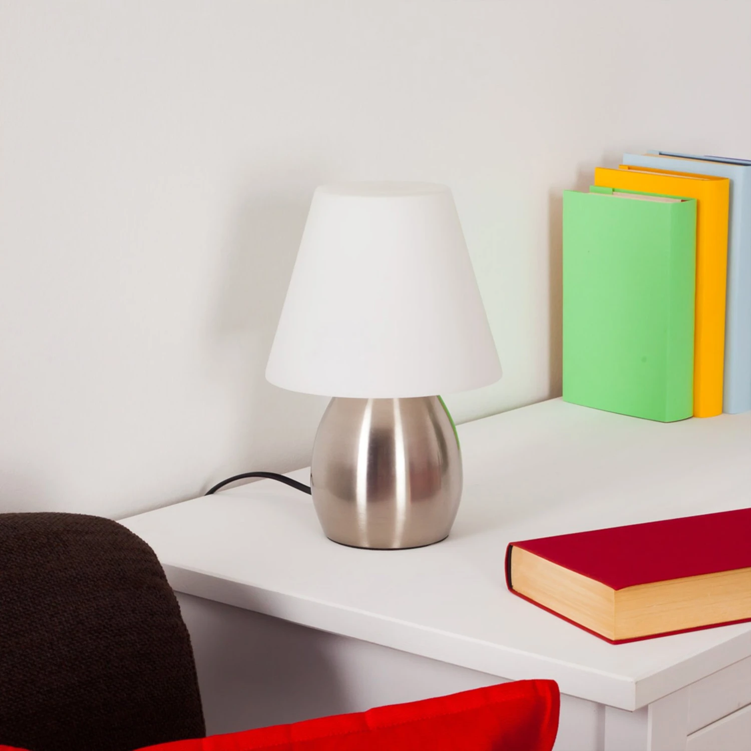 Lampada Da Tavolo Decorativa Emilan, Vetro, Bianco/nichel 4 Lampada Da Tavolo Decorativa Emilan, Vetro, Bianco/nichel - immagine 4