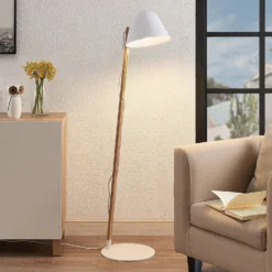 Lindby Tetja Lampada Da Terra Con Legno, Bianco