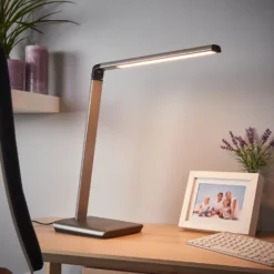 Lindby Lampada Da Scrivania A LED Kuno, Grigio, USB, Touch Dimmer